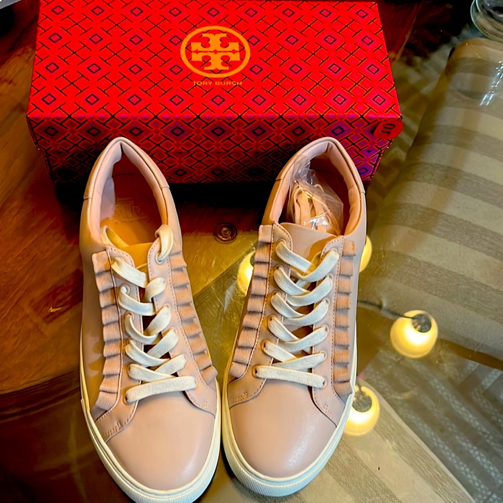 Tory Burch sport ruffled tennis shoes leather